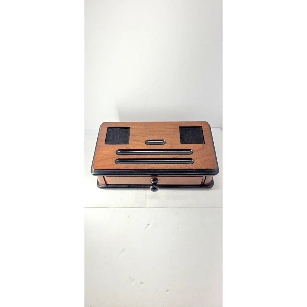 Vintage Wooden Desk Organizer Pen Holder w/ Drawer Felt Compartments Office...